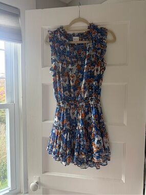 MISA Floral Ruffle Sundress in Blue & Orange
